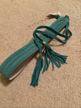 White House Black Market Teal Tassel Tie Waist Belt